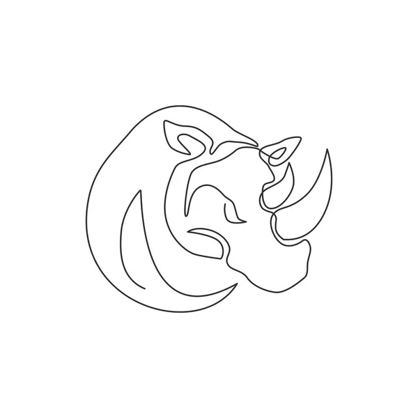 Single Continuous Line Drawing Big African Rhinoceros Head Conservation National — Stock Vector
