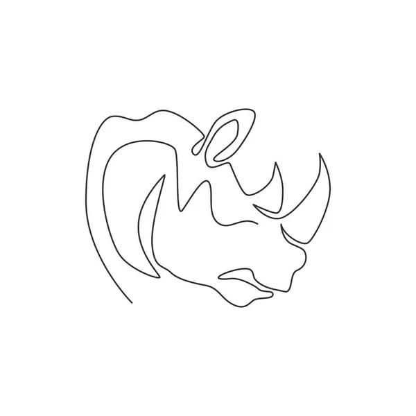 One Single Line Drawing Strong Rhinoceros Head Conservation National Park — Stock Vector