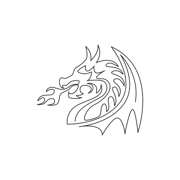 Single Continuous Line Drawing Fictional Monsters Dragon Chinese Traditional Logo — Stock Vector