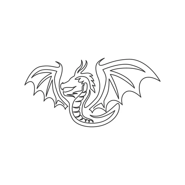 One Continuous Line Drawing Mythological Creature Dragon Company Logo Identity — Stock Vector