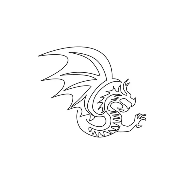 One Continuous Line Drawing Mythological Creature Dragon Company Logo Identity — Stock Vector