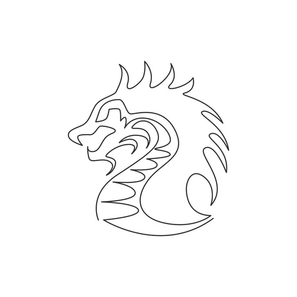 一个连续的线条画的神话生物龙为公司的标志身份 幻想飞龙动物吉祥物的概念装饰部落 单行绘图设计矢量图解 — 图库矢量图片