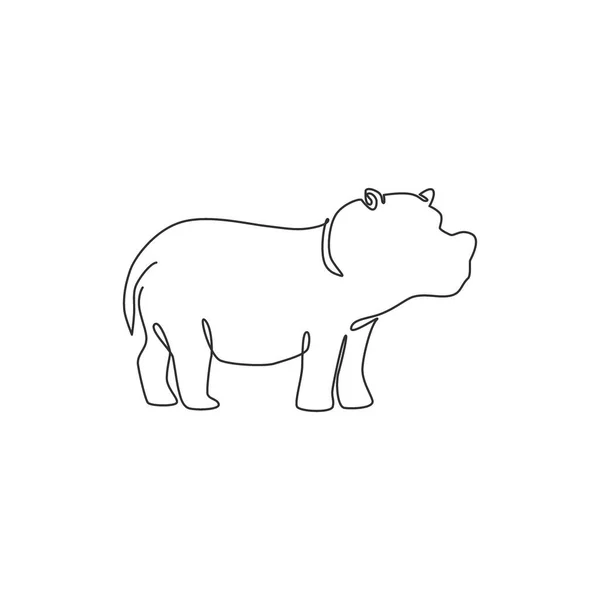 一款为儿童玩具公司标识标识的小可爱河马的单行绘图 大型友好的河马吉祥物的概念为国家狩猎动物园 连续线条绘图设计矢量插图 — 图库矢量图片