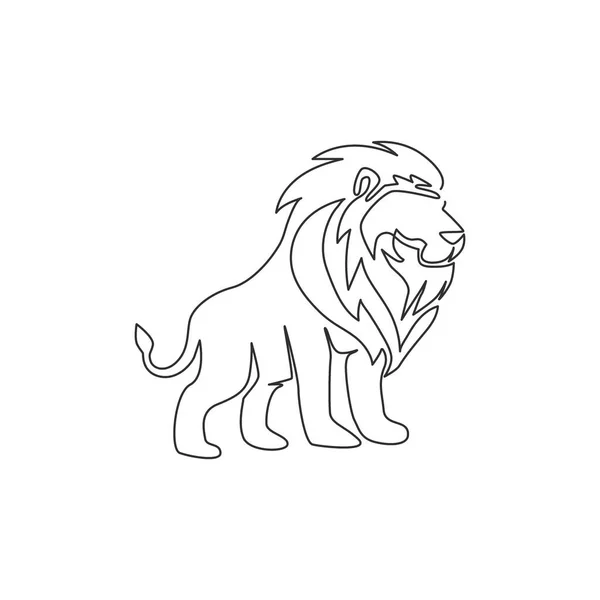 One Single Line Drawing Wild Lion Company Business Logo Identity — Stock Vector