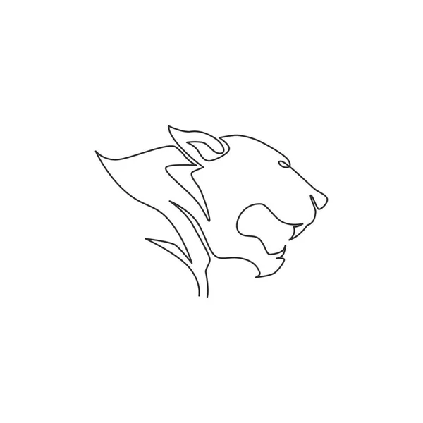 One Single Line Drawing Wild Leopard Head Company Business Logo — Stock Vector