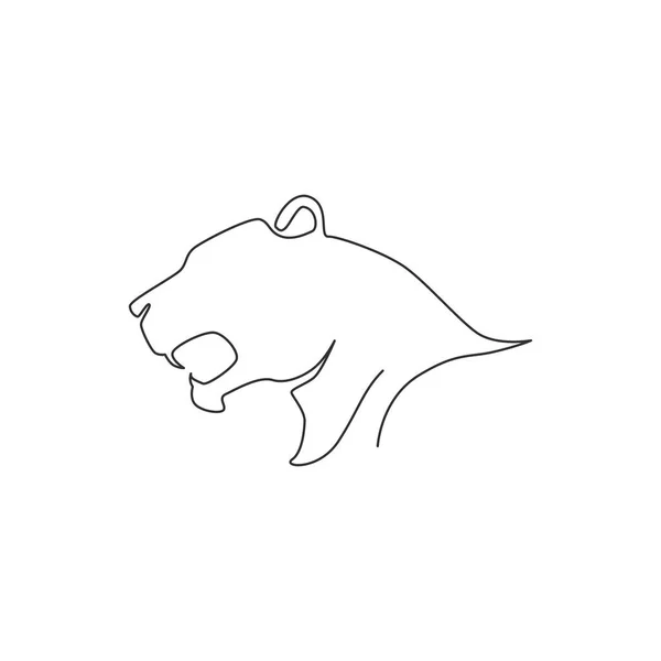 单行画野生豹头为公司企业标志标识标识 强大的美洲豹哺乳动物吉祥物的概念为国家保护公园 连续线条绘图设计图 — 图库矢量图片