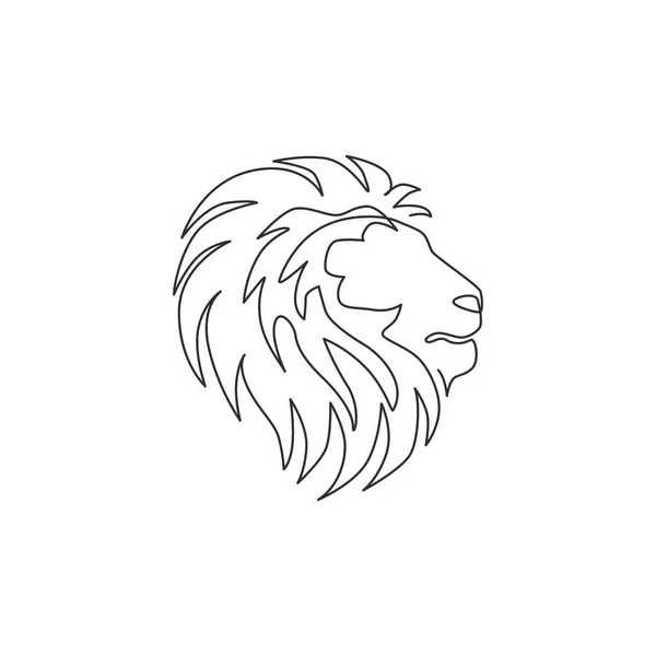 One Single Line Drawing Wild Lion Head Company Business Logo — Stock Vector