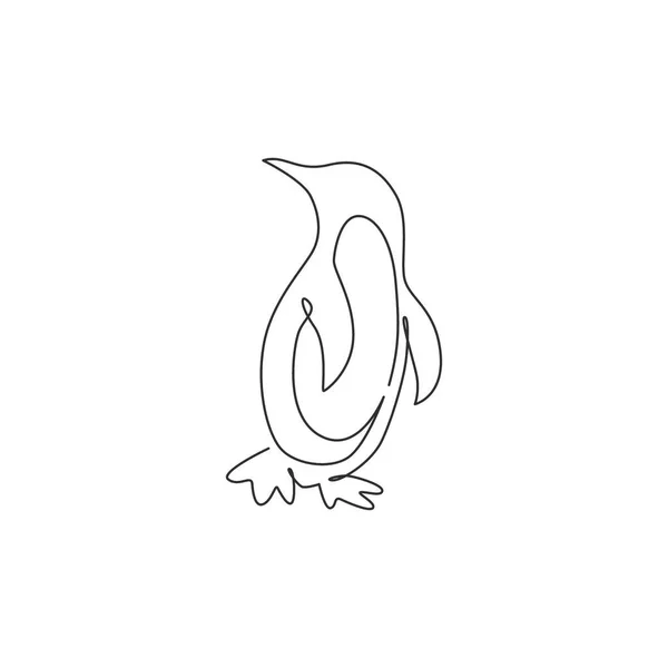 Uma Única Linha Desenho Divertido Pinguim Bonito Para Identidade Logotipo —  Vetores de Stock