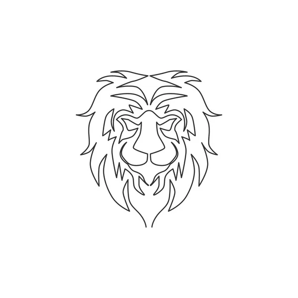 One Continuous Line Drawing King Jungle Lion Head Company Logo — Stock Vector