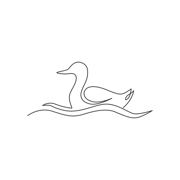 Единая Сплошная Линия Рисунка Очаровательной Белой Утки Фирменного Логотипа Компании — стоковый вектор