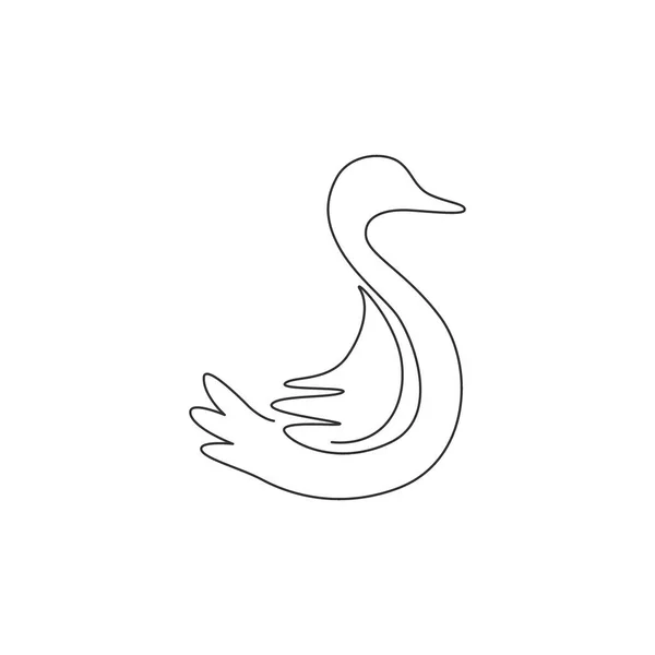 One Single Line Drawing Cute Funny White Duck Company Business — Stock Vector