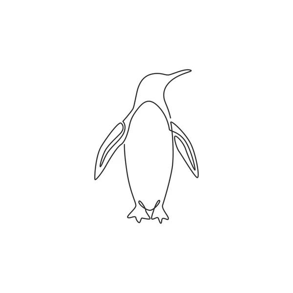 会社名ロゴのアイデンティティのための愛らしいペンギンのシングル連続線画 子供の固定製品のための北極動物の鳥のマスコットの概念 1本の線画ベクトル図 — ストックベクタ