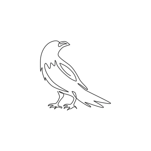ゴーストハウスのロゴのアイデンティティのための黒いカラスの1つの連続線画 墓地のアイコンのためのクロウ鳥のマスコットの概念 現代の単線描画ベクトルグラフィックデザインイラスト — ストックベクタ