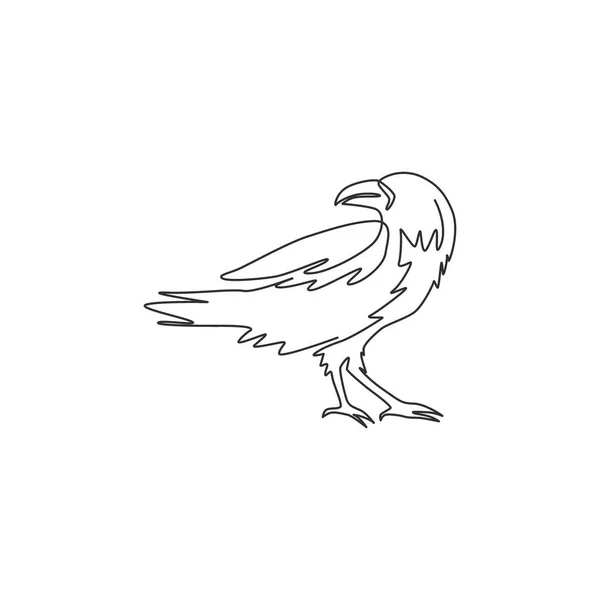 会社のロゴのアイデンティティのための黒いカラスの単一の連続線画 豪華な製品のシンボルのためのクロウ鳥のマスコットの概念 トレンド1ラインの描画ベクトルグラフィックデザインイラスト — ストックベクタ