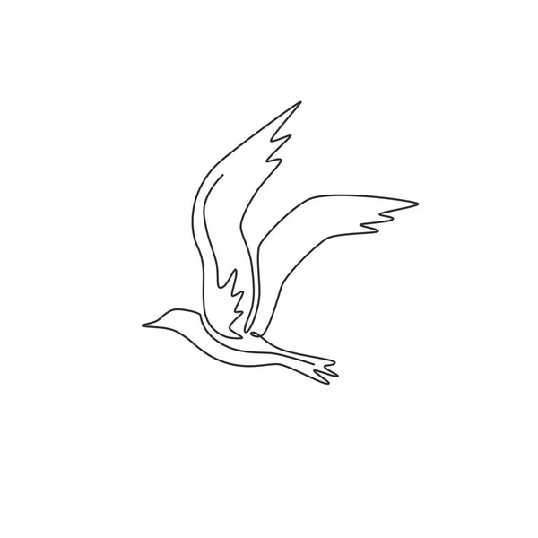 海の会社のロゴのアイデンティティのための美しさのカモメの連続線画 貨物船のシンボルのための美しい飛行鳥のマスコットの概念 トレンドシングルラインはグラフィックベクトルのデザインイラストを描く — ストックベクタ