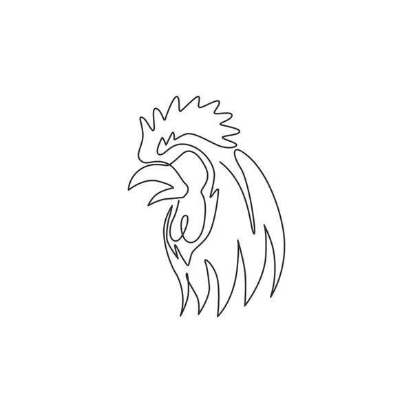 Eine Durchgehende Linienzeichnung Des Tapferen Hahns Für Das Logo Der — Stockvektor