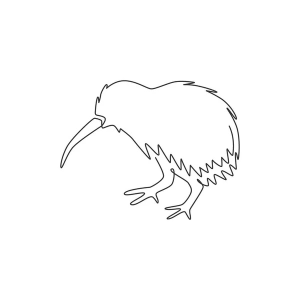 会社名ロゴのアイデンティティのためのかわいいキウイ動物の一本の線画 国立保護公園のためのキウイバードマスコットの概念 トレンディーな連続線描画ベクトルグラフィックイラスト — ストックベクタ