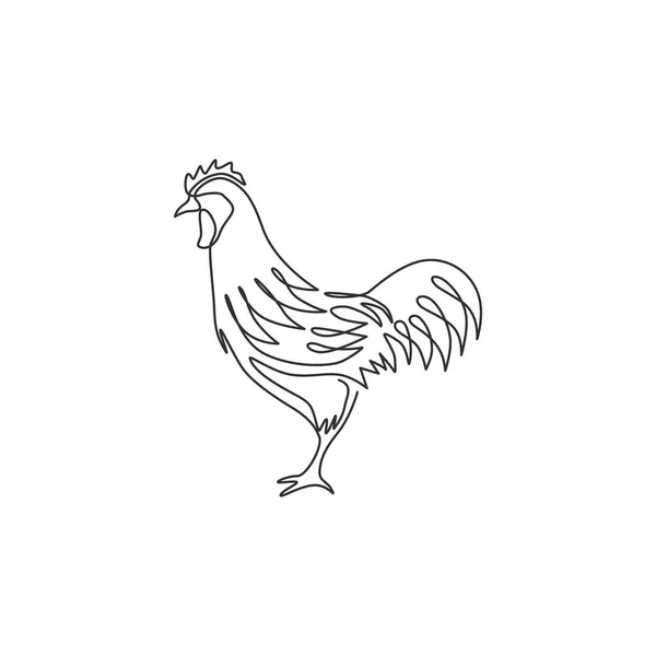 Een Enkele Lijn Tekening Van Haan Dier Voor Bedrijf Logo — Stockvector