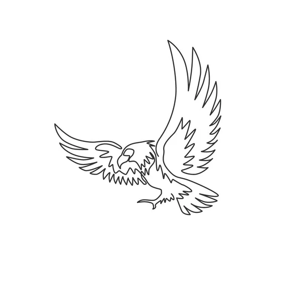 会社名ロゴのアイデンティティのための強力なワシの鳥の一本の線画 空軍のアイコンのためのファルコンマスコットの概念 ダイナミック連続線画設計図ベクトル図 — ストックベクタ