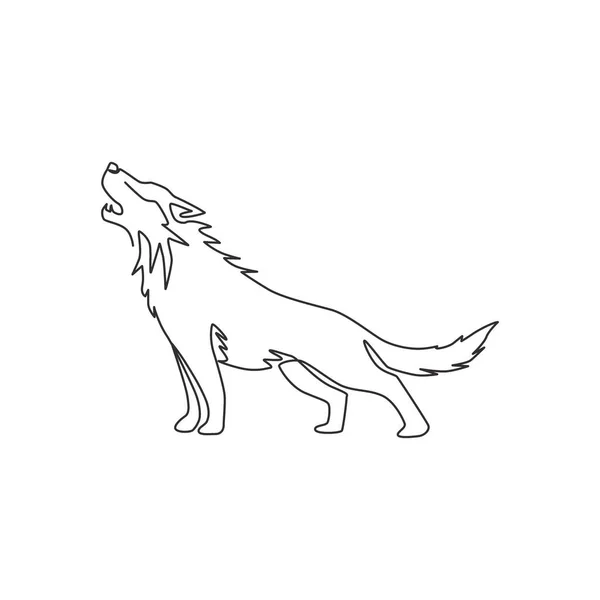 ハンタークラブのロゴのアイデンティティのための危険なオオカミの頭の一本の線画 国立動物園のアイコンのための強力なオオカミのマスコットコンセプト トレンディーな連続線描画ベクトルグラフィックイラスト — ストックベクタ