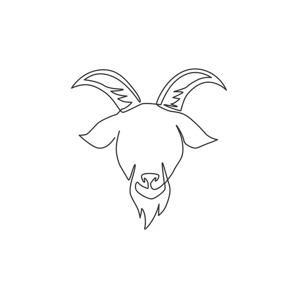 Dessin Ligne Continue Drôle Tête Chèvre Mignonne Pour Identité Logo — Image vectorielle