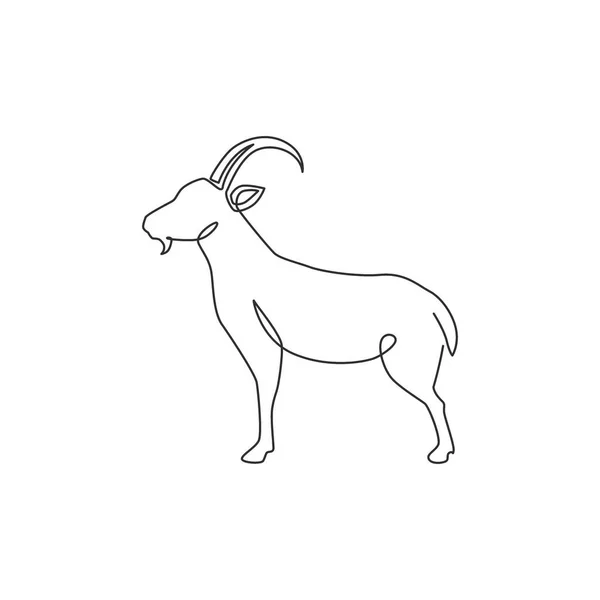 Однорядковий Безперервний Малюнок Міцної Жорсткої Кози Ділового Логотипу Концепція Талісмана — стоковий вектор