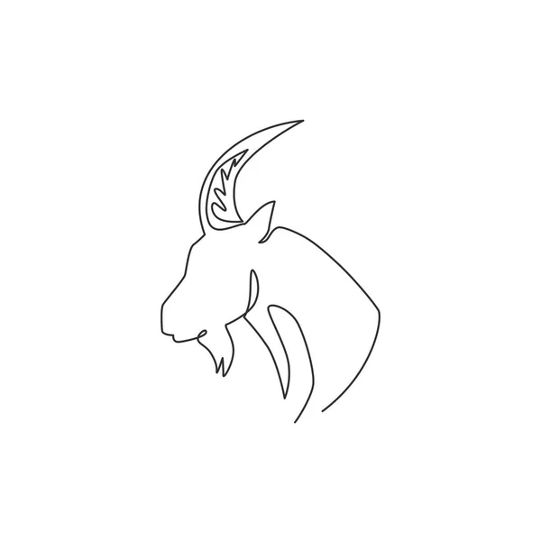 Single Continuous Line Drawing Strong Tough Goat Head Business Logo — Stock Vector