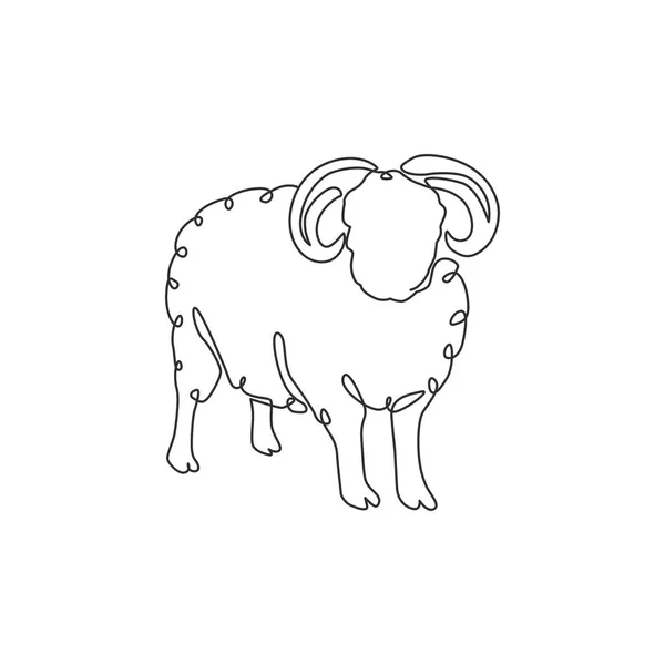 一只单行画的可爱有趣的羊 为家畜养殖标识身份 羊肉吉祥物的概念畜牧业图标 现代连续线条绘图设计矢量插图 — 图库矢量图片