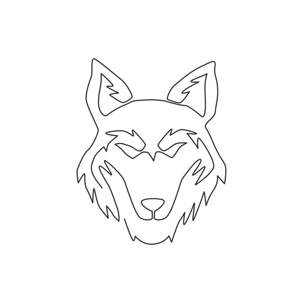 一张危险狼头像的连续线条画出来的商业标识标识 狼群吉祥物的概念保护公园图标 现代单线绘图图形设计矢量插图 — 图库矢量图片