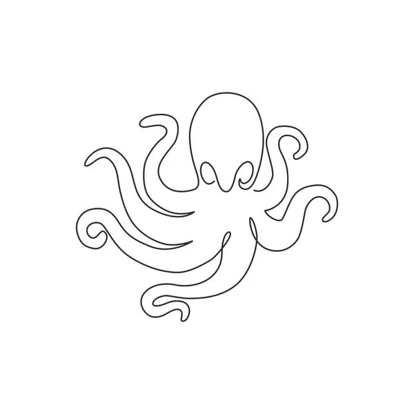 Una Sola Línea Dibujo Pulpo Miedo Para Identidad Del Logotipo — Vector de stock