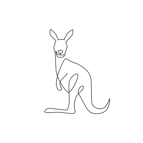 Disegno Singola Linea Simpatico Canguro Piedi Identità Logo Aziendale Wallaby — Vettoriale Stock