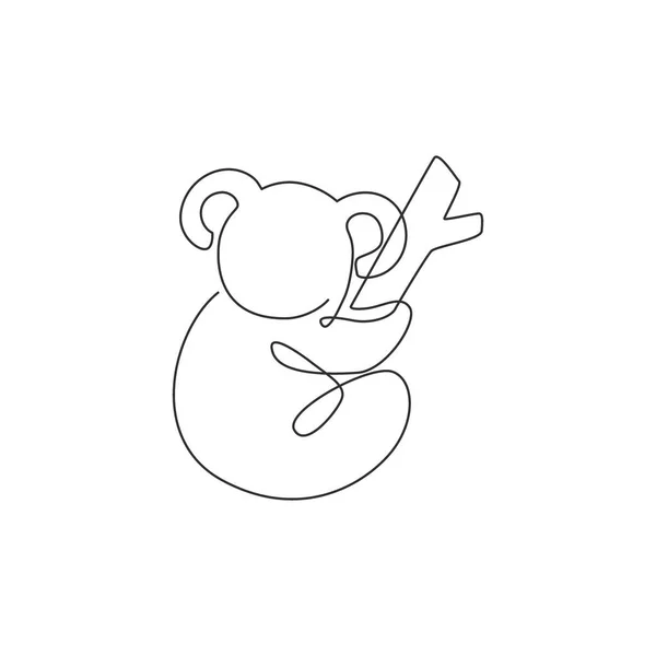 Una Línea Continua Dibujo Adorable Koala Árbol Para Identidad Del — Vector de stock