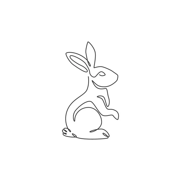 One Continuous Line Drawing Adorable Standing Rabbit Animal Lover Club — Stock Vector