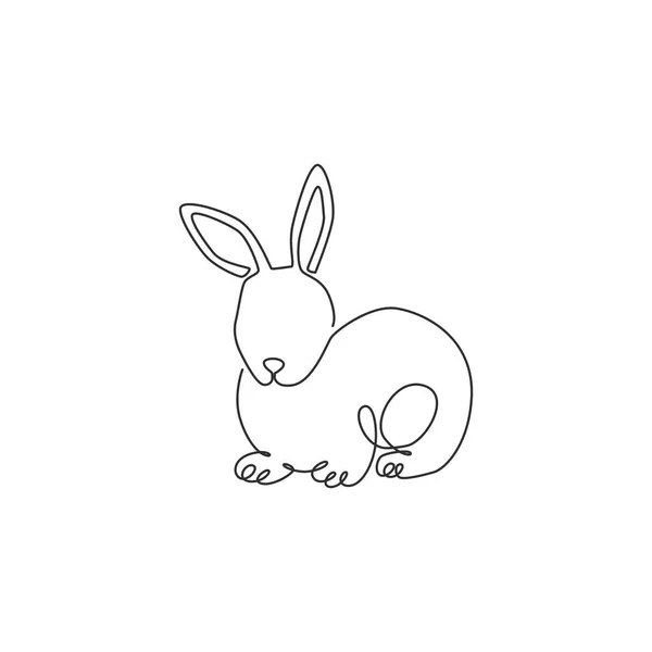 One Single Line Drawing Cute Pose Rabbit Brand Business Logo — Stock Vector