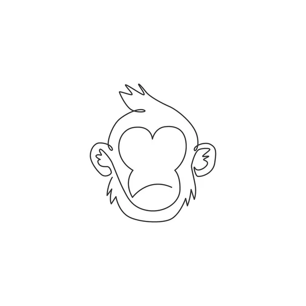 Dessin Ligne Unique Tête Singe Pensée Mignonne Pour Identité Logo — Image vectorielle