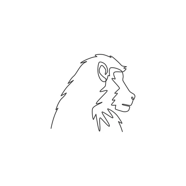 One Continuous Line Drawing Baboon Head Conservation Jungle Logo Identity — Stock Vector
