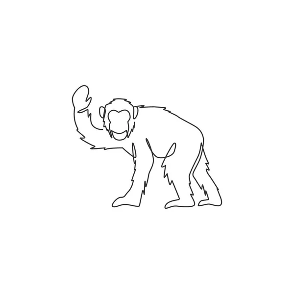 单幅连续线条画可爱的跳跃黑猩猩为国家动物园标识 马戏团节目图标的灵长类动物吉祥物概念值得称颂 单行绘图设计矢量插图 — 图库矢量图片