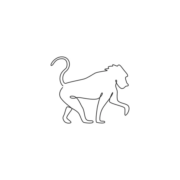 单行画中的狒狒为公司的商业标识标识身份 灵长类动物吉祥物概念的企业图标 趋势连续线条绘图设计图形矢量插图 — 图库矢量图片
