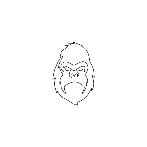 大猩猩头像的单行连续线条为国家动物园标识标识 猿灵长类动物肖像吉祥物概念的电子体育俱乐部图标 单行绘图设计图形矢量插图 — 图库矢量图片