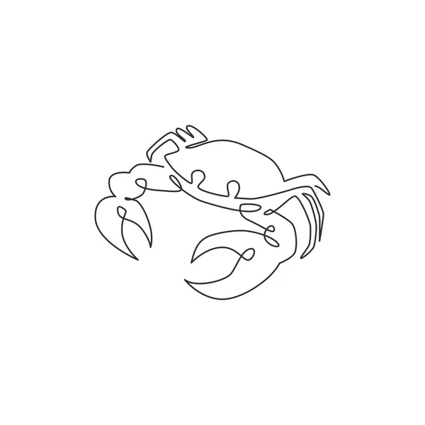 Een Enkele Lijn Tekening Van Schattige Kleine Krab Voor Logo — Stockvector