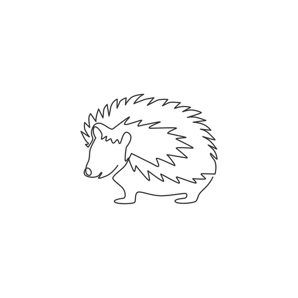 ロゴアイデンティティのためのかわいい小さなハリネズミの1つの連続線画 国立動物園のアイコンのための愛らしいミニスパイクげっ歯類動物のコンセプト トレンドシングルラインドローデザイングラフィックベクトルイラスト — ストックベクタ