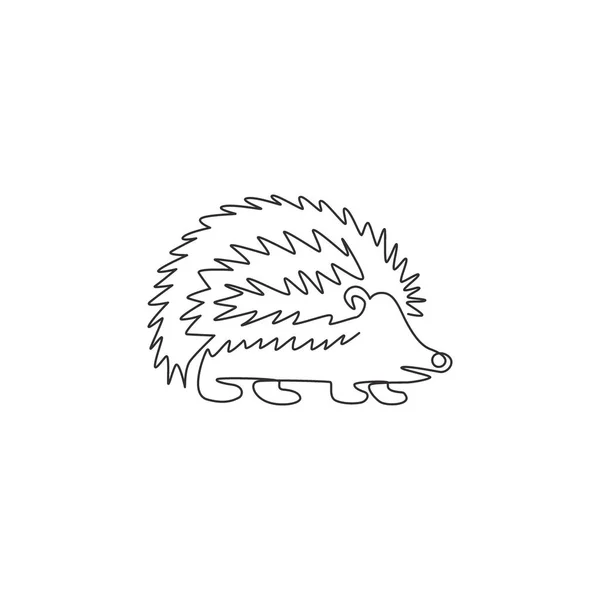 One Continuous Line Drawing Cute Little Baby Hedgehog Logo Identity — стоковый вектор