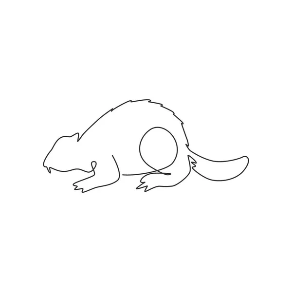Single Continuous Line Drawing Adorable River Beaver Logo Identity Cute — Stock Vector
