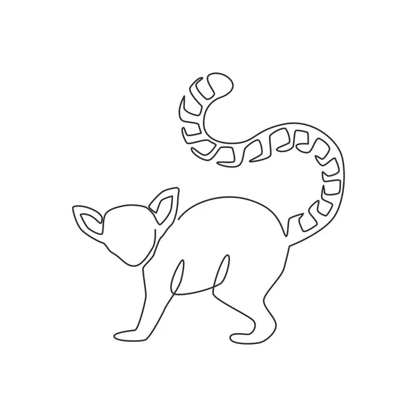 ロゴのアイデンティティのための長いリング尾を持つかわいいレモンの1つの連続線画 動物園のアイコンのための驚異的な動物マスコットの概念 ダイナミックシングルラインドローデザインベクトルグラフィックイラスト — ストックベクタ