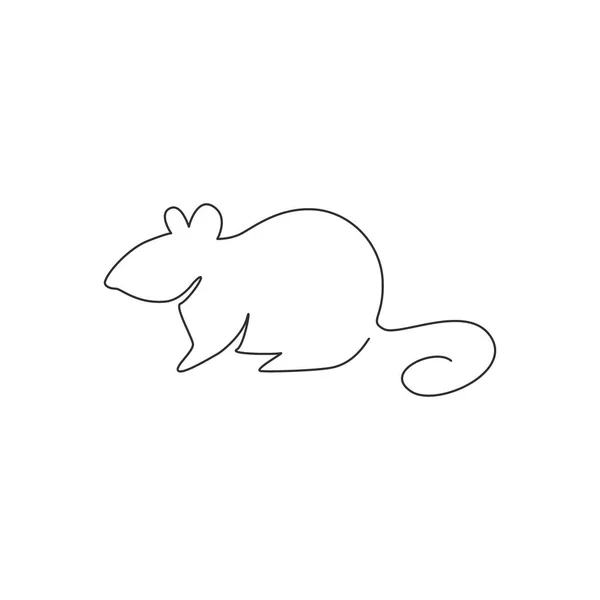 One Single Line Drawing Little Cute Funny Mouse Logo Identity — Stock Vector