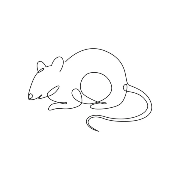 One Continuous Line Drawing Cute Adorable Mouse Logo Identity Funny — Stock Vector