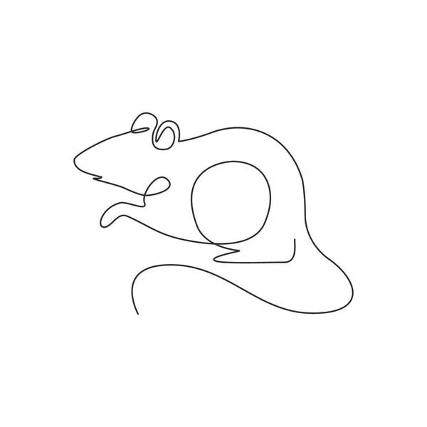 ロゴのアイデンティティのための小さなかわいいマウスのシングル連続線画 ペットの恋人クラブのアイコンのための面白いマウス哺乳動物のマスコットの概念 モダンな1行の図面ベクトルのイラストグラフィック — ストックベクタ