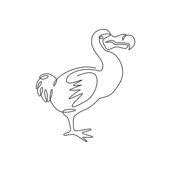 One Continuous Line Drawing Cute Funny Dodo Bird Logo Identity — Stock Vector