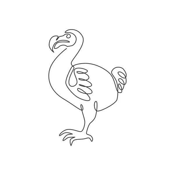 一只可爱有趣的渡渡鸟作为标识标识的单行绘图 废除动物吉祥物概念的国家保护公园图标 现代连续线条绘图设计矢量插图 — 图库矢量图片