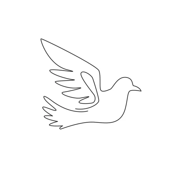 One Continuous Line Drawing Adorable Flying Dove Bird Logo Identity — стоковый вектор